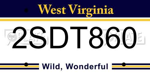 2SDT860 West Virginia License Plate