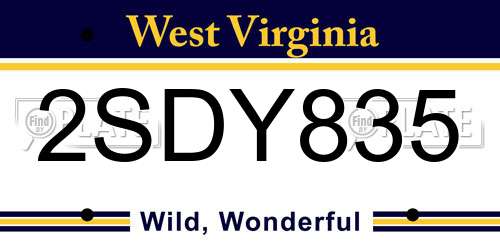 2SDY835 West Virginia License Plate