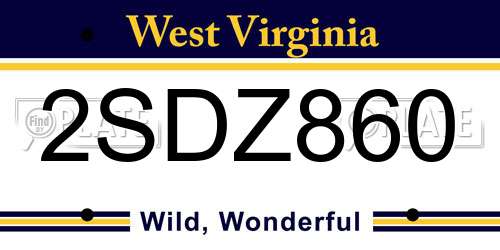 2SDZ860 West Virginia License Plate