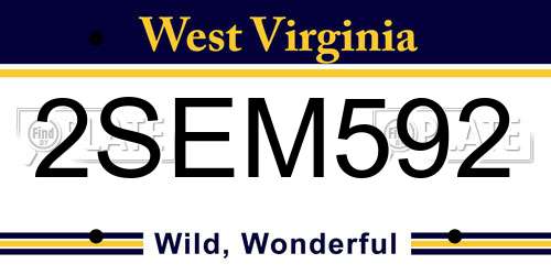 2SEM592 West Virginia License Plate