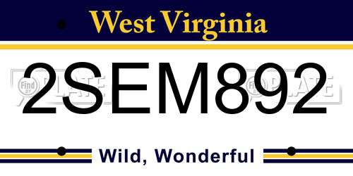 2SEM892 West Virginia License Plate