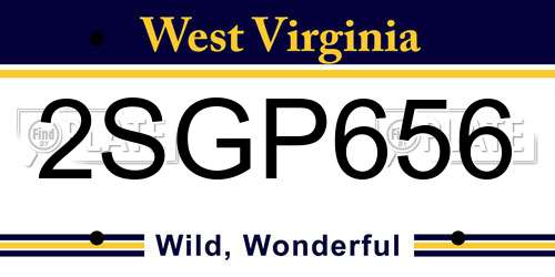 2SGP656 West Virginia License Plate