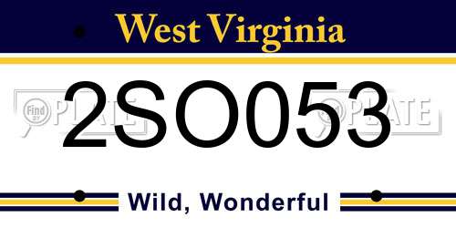 2SO053 West Virginia License Plate