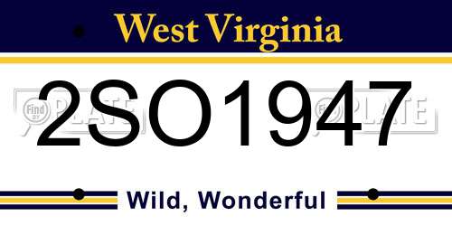 2SO1947 West Virginia License Plate