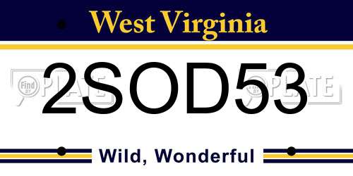 2SOD53 West Virginia License Plate