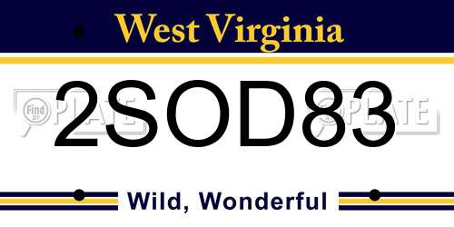 2SOD83 West Virginia License Plate