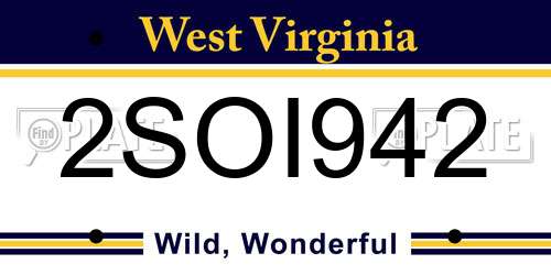 2SOI942 West Virginia License Plate
