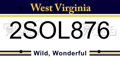 2SOL876 West Virginia License Plate