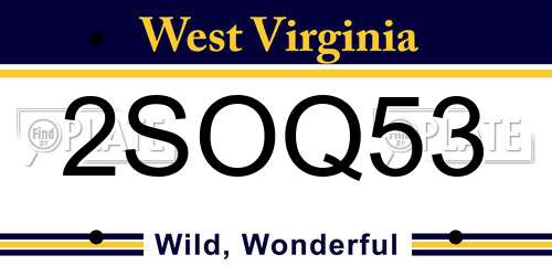 2SOQ53 West Virginia License Plate