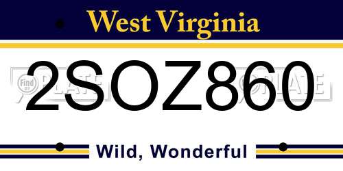 2SOZ860 West Virginia License Plate