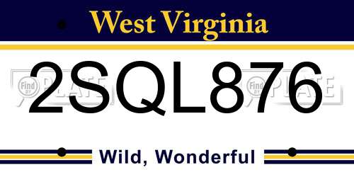 2SQL876 West Virginia License Plate