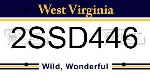 2SSD446 West Virginia License Plate