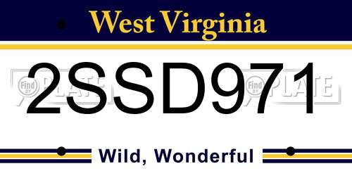 2SSD971 West Virginia License Plate