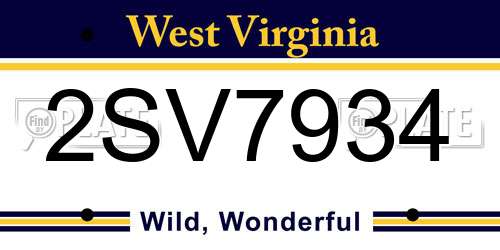 2SV7934 West Virginia License Plate