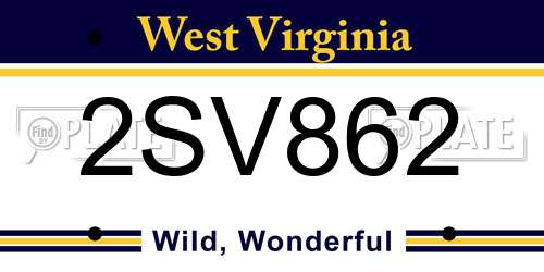 2SV862 West Virginia License Plate