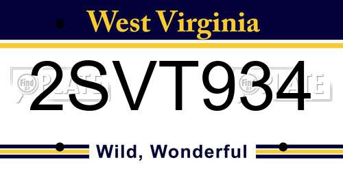 2SVT934 West Virginia License Plate