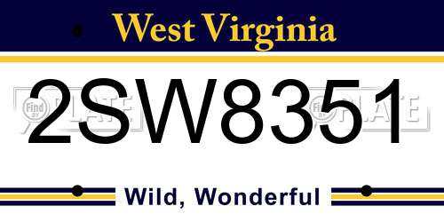 2SW8351 West Virginia License Plate