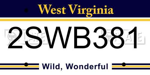2SWB381 West Virginia License Plate
