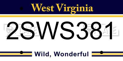 2SWS381 West Virginia License Plate