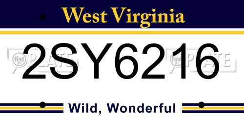 2SY6216 West Virginia License Plate