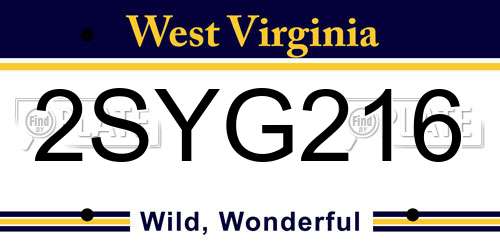 2SYG216 West Virginia License Plate