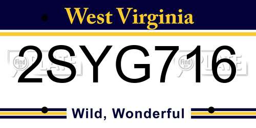 2SYG716 West Virginia License Plate