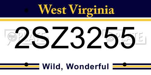 2SZ3255 West Virginia License Plate