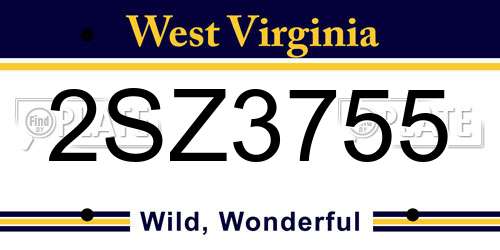 2SZ3755 West Virginia License Plate
