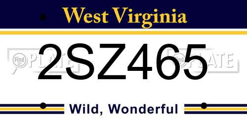 2SZ465 West Virginia License Plate
