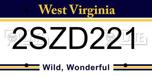 2SZD221 West Virginia License Plate