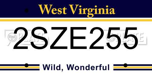 2SZE255 West Virginia License Plate