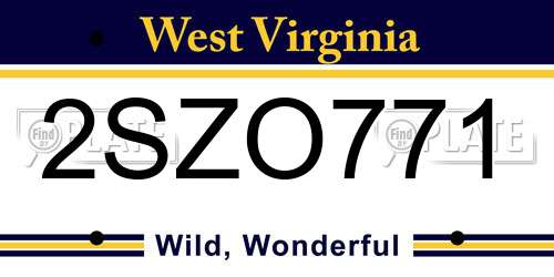 2SZO771 West Virginia License Plate