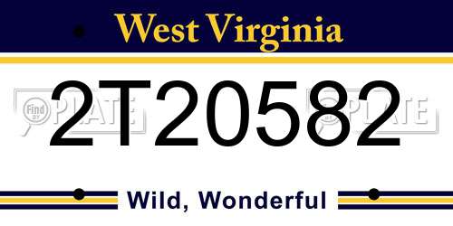 2T20582 West Virginia License Plate