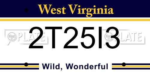 2T25I3 West Virginia License Plate