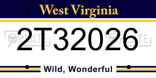 2T32026 West Virginia License Plate