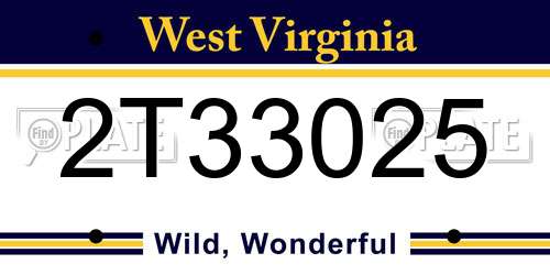 2T33025 West Virginia License Plate