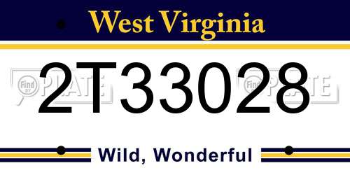 2T33028 West Virginia License Plate