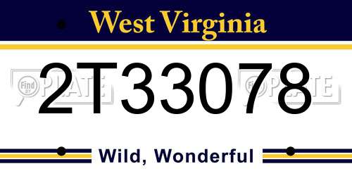 2T33078 West Virginia License Plate