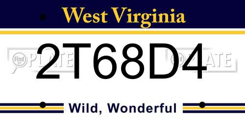 2T68D4 West Virginia License Plate