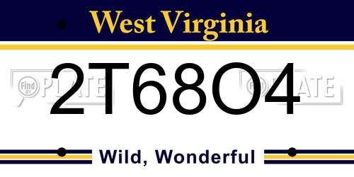 2T68O4 West Virginia License Plate