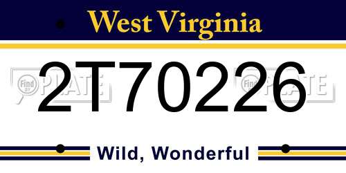 2T70226 West Virginia License Plate