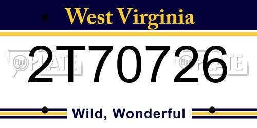 2T70726 West Virginia License Plate