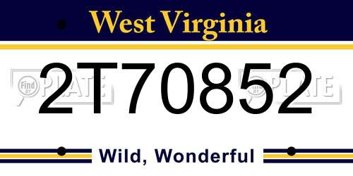2T70852 West Virginia License Plate