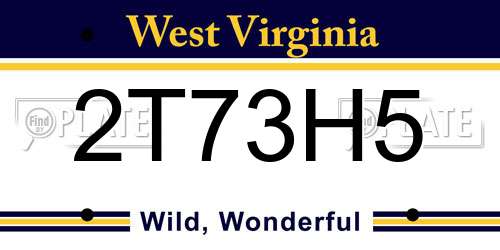 2T73H5 West Virginia License Plate