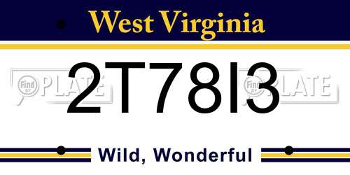 2T78I3 West Virginia License Plate