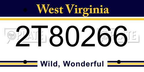 2T80266 West Virginia License Plate