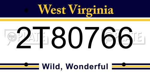 2T80766 West Virginia License Plate