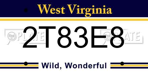 2T83E8 West Virginia License Plate