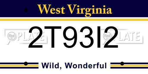 2T93I2 West Virginia License Plate