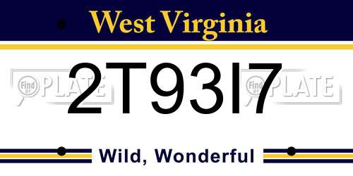 2T93I7 West Virginia License Plate